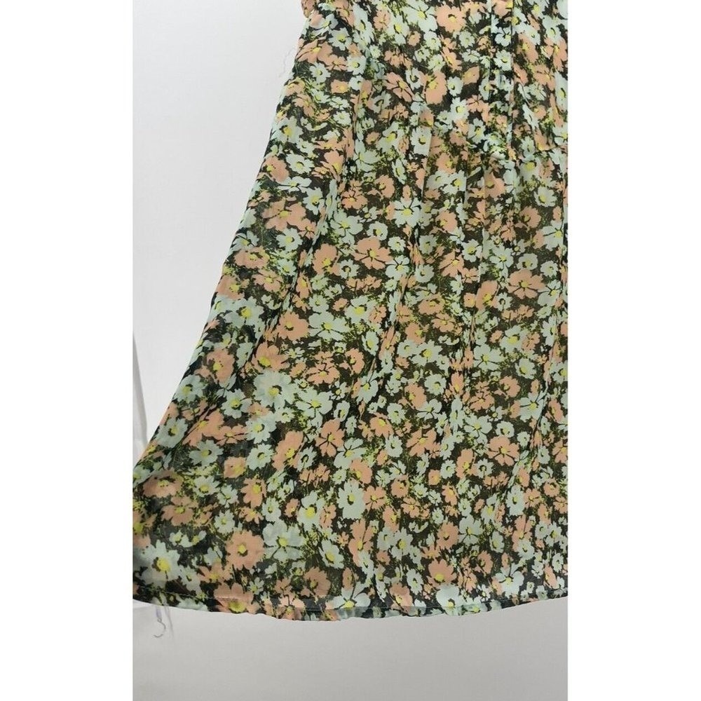 Volcom Mini Dress Womens Small Green Floral Sleeveless Cottagecore Pastel Artsy - Picture 3 of 10
